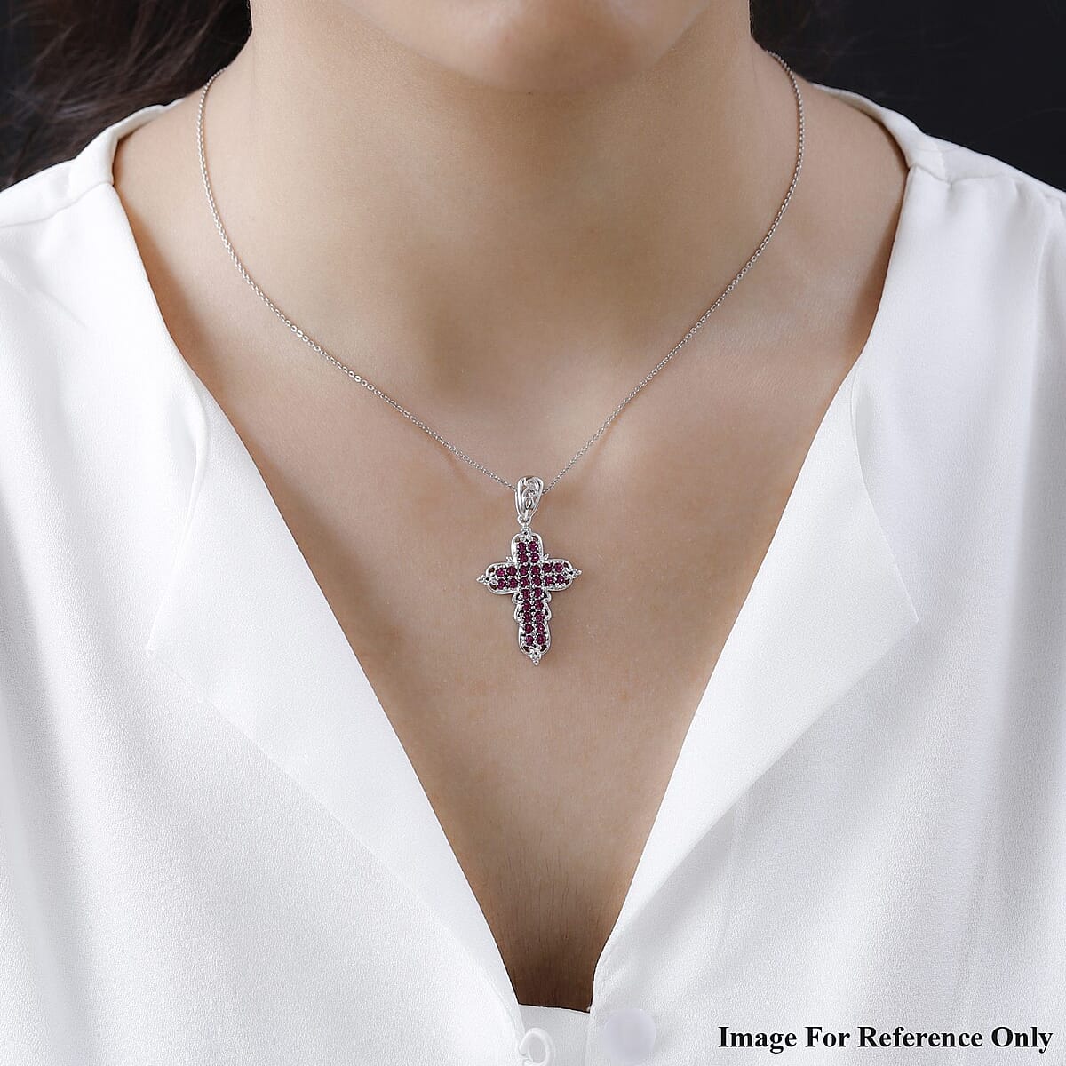Buy Karis Fuchsia Color Crystal Cross Pendant in Platinum Bond at ShopLC.