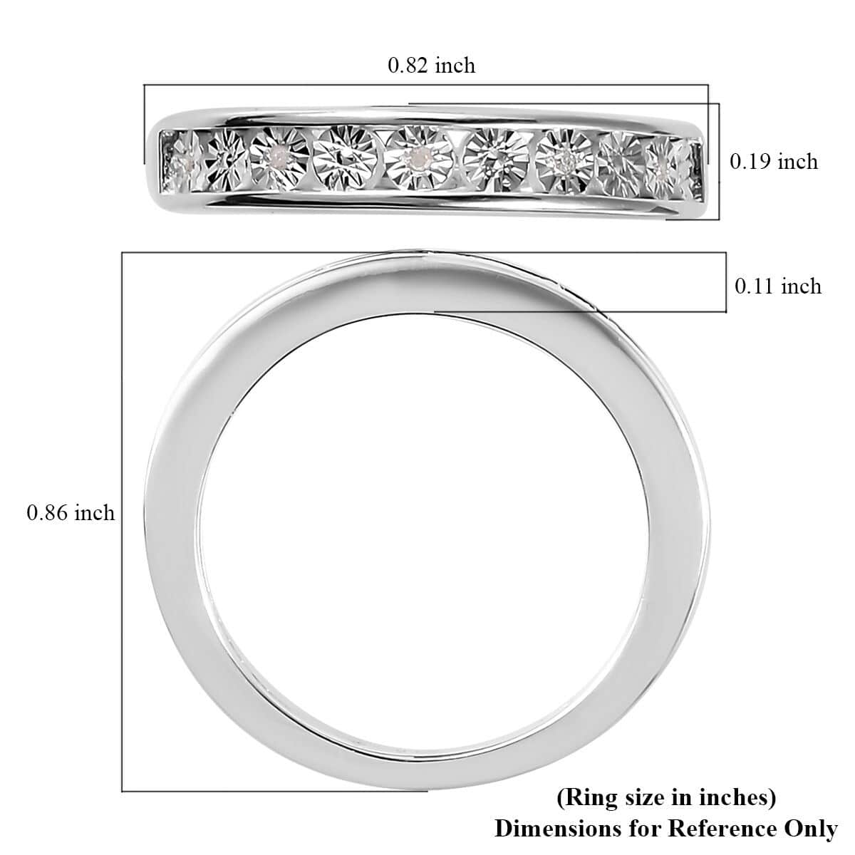 Diamond Half Eternity Band Ring in Sterling Silver (Size 10.0) image number 5