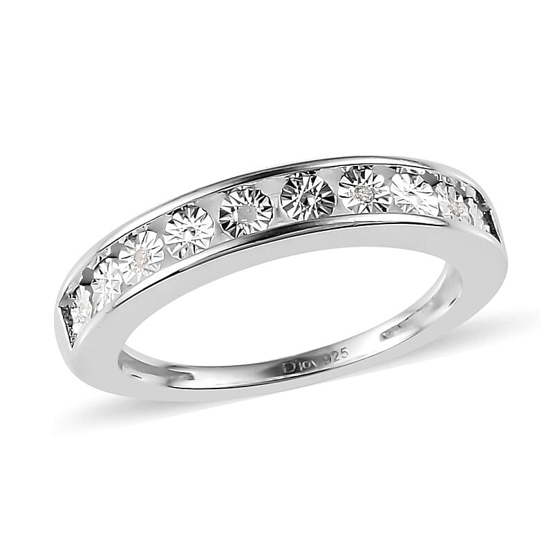 D'Joy Diamond Accent Half Eternity Band Ring in Sterling Silver (Size 7.0)