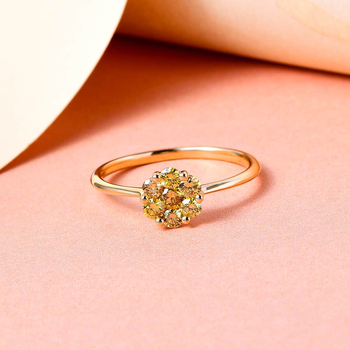 10K Rose Gold Natural Yellow Diamond I3 Floral Ring (Size 8.0) 0.50 ctw image number 1