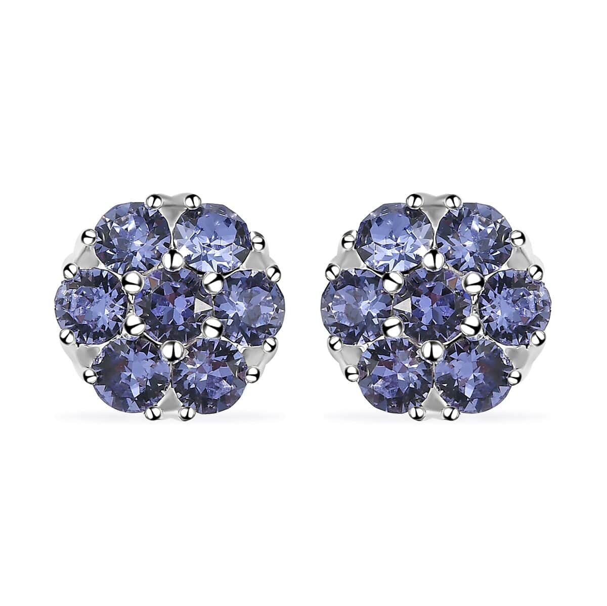 Doorbuster Tanzanite Color Crystal Floral Stud Earrings in Sterling Silver image number 0