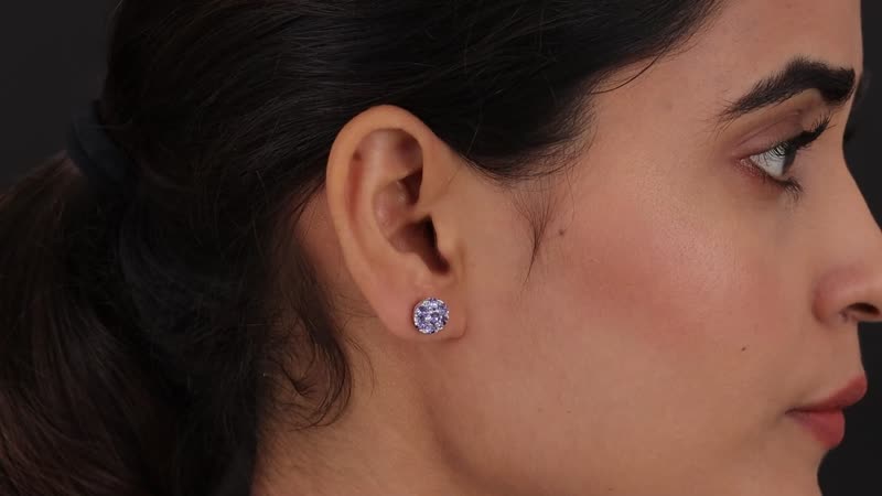 Doorbuster Tanzanite Color Crystal Floral Stud Earrings in Sterling Silver