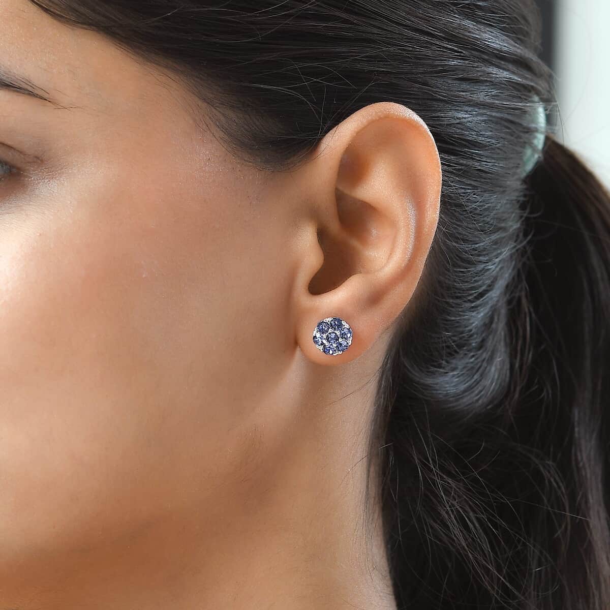 Tanzanite Color Crystal Floral Stud Earrings in Sterling Silver image number 2
