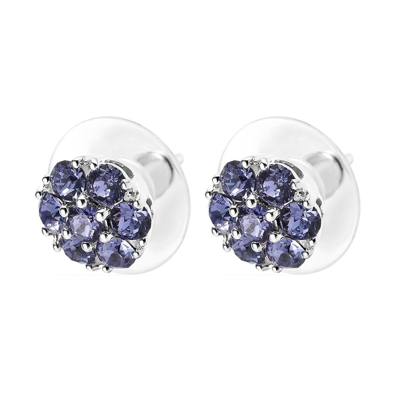 Tanzanite Color Crystal Floral Stud Earrings in Sterling Silver