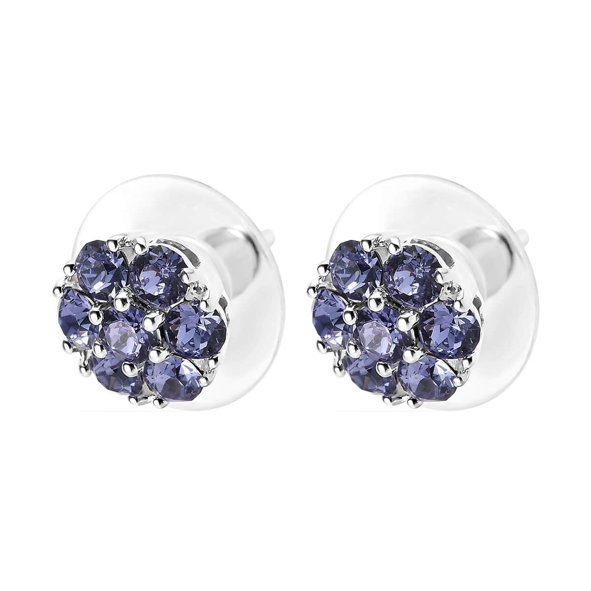 Doorbuster Tanzanite Color Crystal Floral Stud Earrings in Sterling Silver image number 3