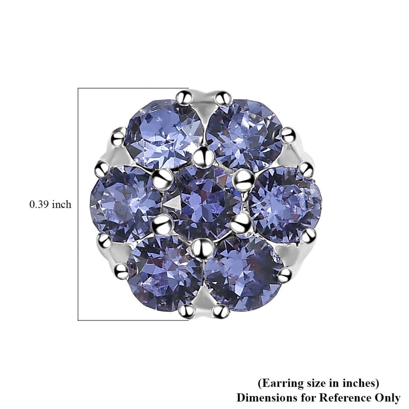 Tanzanite Color Crystal Floral Stud Earrings in Sterling Silver