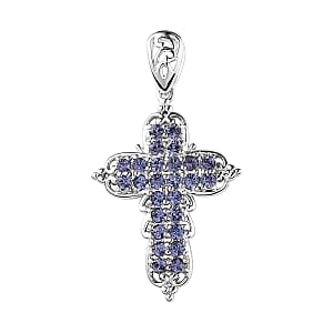 Karis Tanzanite Color Crystal Cross Pendant in Platinum Bond
