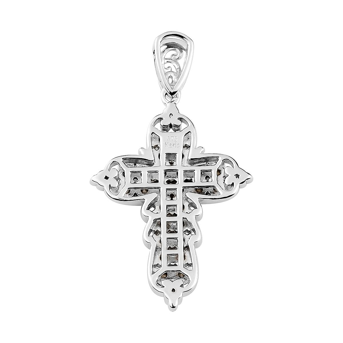 Karis Tanzanite Color Crystal Cross Pendant in Platinum Bond image number 4