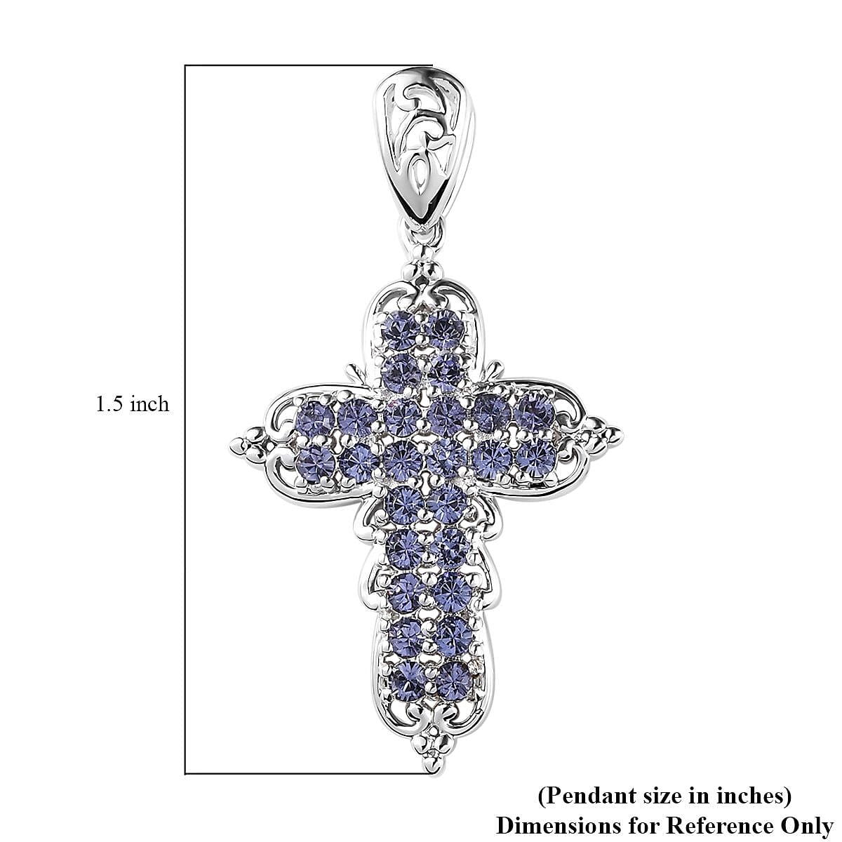 Karis Tanzanite Color Crystal Cross Pendant in Platinum Bond image number 5
