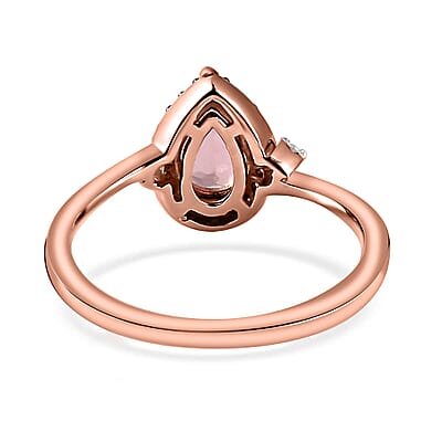 Blush Tourmaline Ring, White and Coffee Zircon Accent Ring, Tourmaline Halo Ring, Vermeil Rose Gold Over Sterling Silver Ring, Promise Ring For Her 0.75 ctw