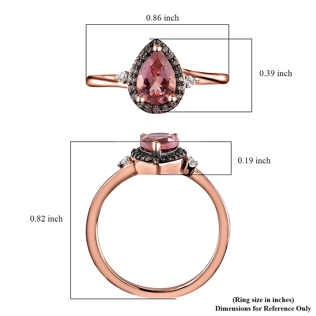 Blush Tourmaline Ring, White and Coffee Zircon Accent Ring, Tourmaline Halo Ring, Vermeil Rose Gold Over Sterling Silver Ring, Promise Ring For Her 0.75 ctw