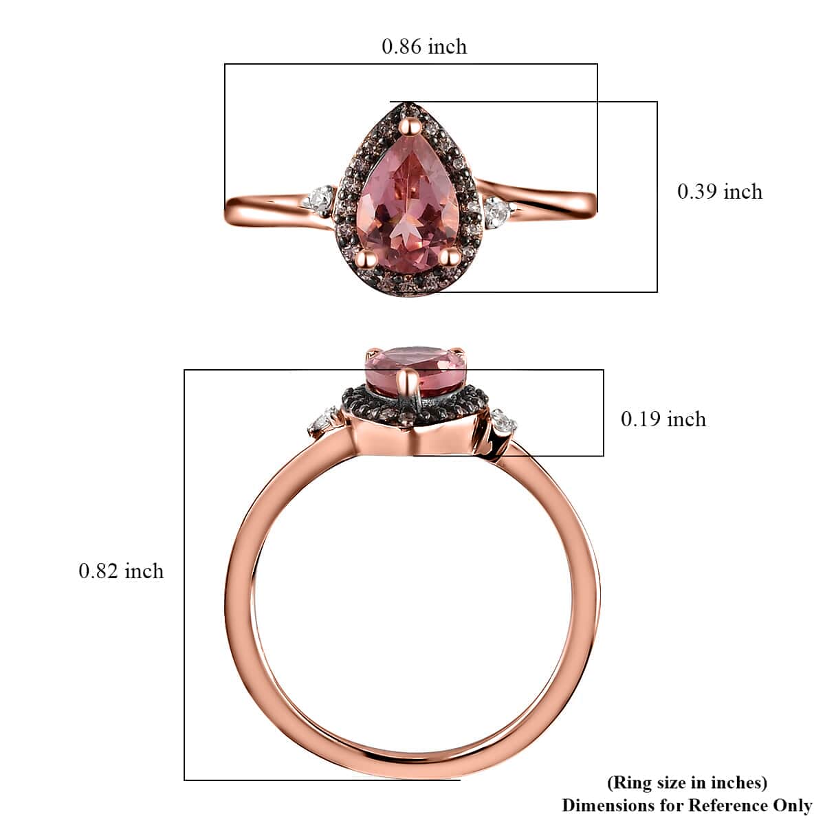 Blush Tourmaline, White and Coffee Zircon Halo Ring in Vermeil Rose Gold Over Sterling Silver (Size 10.0) 0.75 ctw image number 5