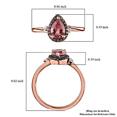 Blush Tourmaline Ring, White and Coffee Zircon Accent Ring, Tourmaline Halo Ring, Vermeil Rose Gold Over Sterling Silver Ring, Promise Ring For Her 0.75 ctw