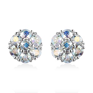 Aurora Borealis Crystal Floral Stud Earrings in Sterling Silver