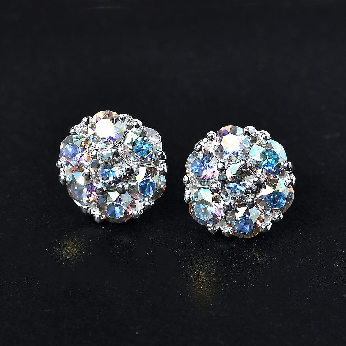 Aurora Borealis Crystal Floral Stud Earrings in Sterling Silver image number 1