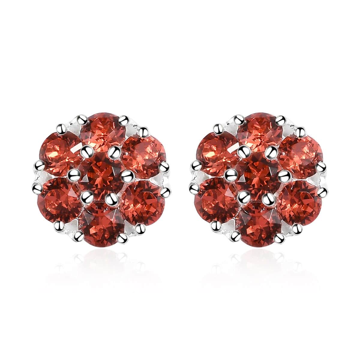 Padparasha Color Crystal Floral Stud Earrings in Sterling Silver image number 0