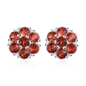 Padparasha Color Crystal Floral Stud Earrings in Sterling Silver