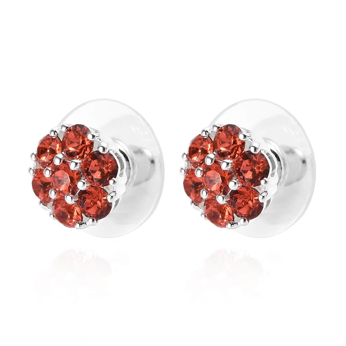 Padparasha Color Crystal Floral Stud Earrings in Sterling Silver image number 3