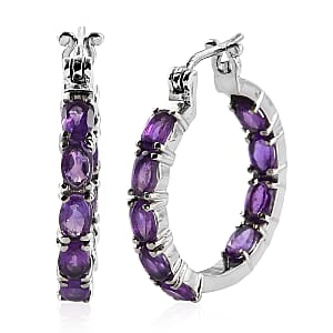 African Amethyst 7.65 ctw Hoop Earrings in Stainless Steel