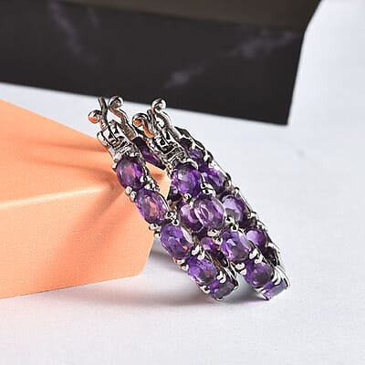 African Amethyst 7.65 ctw Hoop Earrings in Stainless Steel