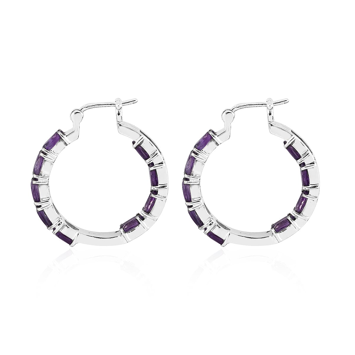 African Amethyst 7.65 ctw Hoop Earrings in Stainless Steel image number 2