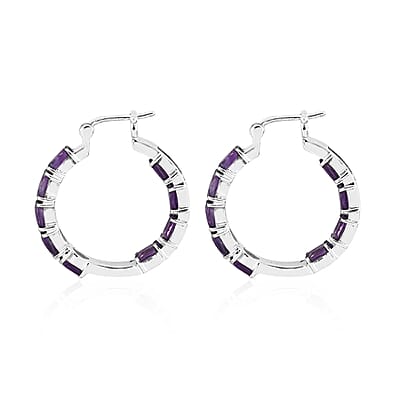 African Amethyst 7.65 ctw Hoop Earrings in Stainless Steel