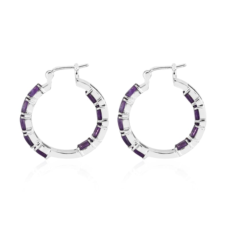 African Amethyst 7.65 ctw Hoop Earrings in Stainless Steel