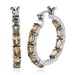 Brazilian Citrine 8.20 ctw Hoop Earrings in Stainless Steel