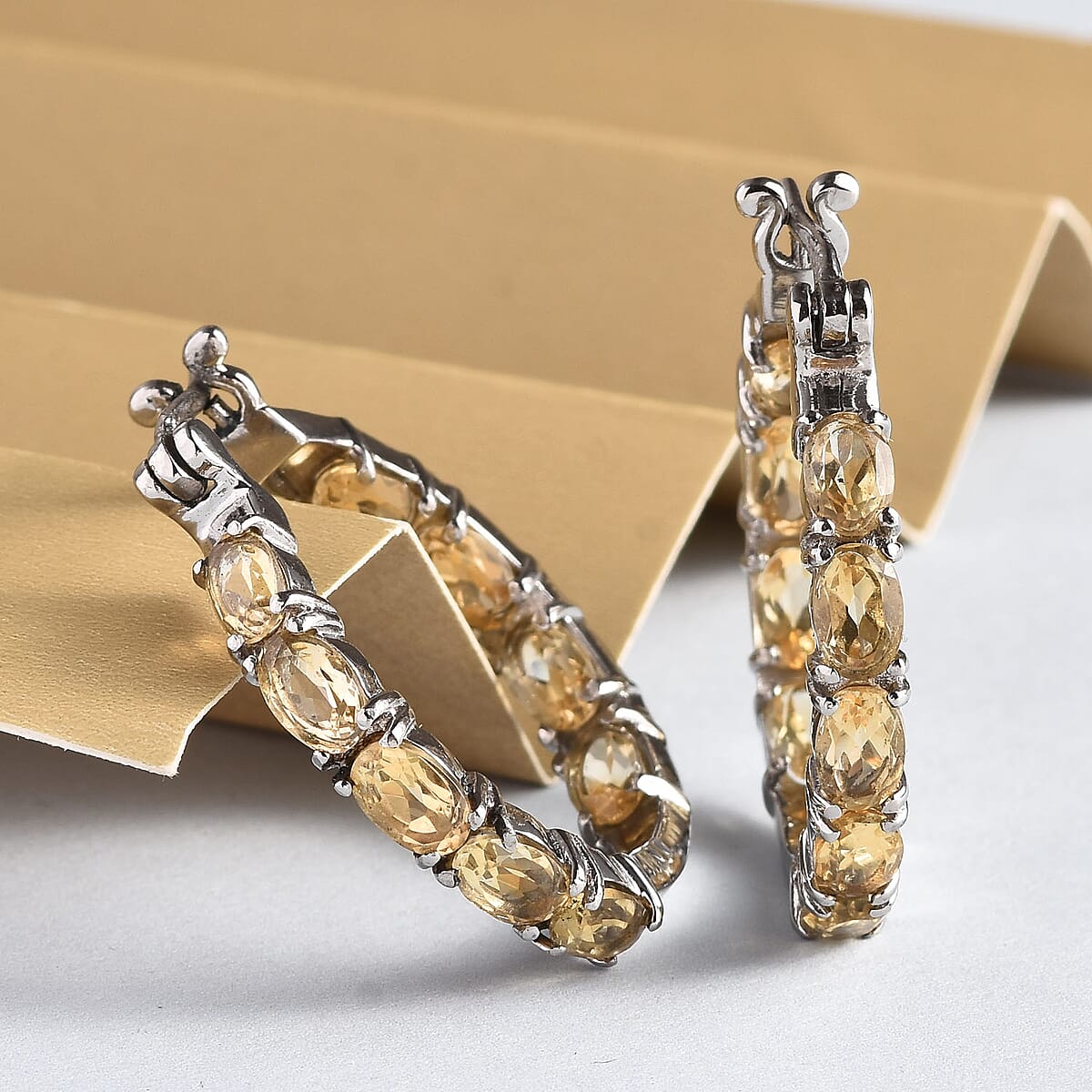 Brazilian Citrine 8.20 ctw Hoop Earrings in Stainless Steel image number 1