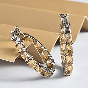 Brazilian Citrine 8.20 ctw Hoop Earrings in Stainless Steel