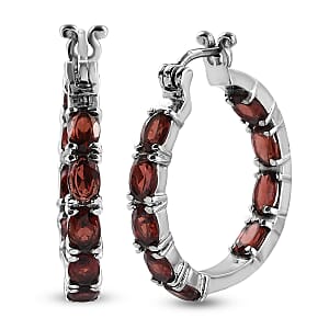 Mozambique Garnet 9.10 ctw Hoop Earrings in Stainless Steel