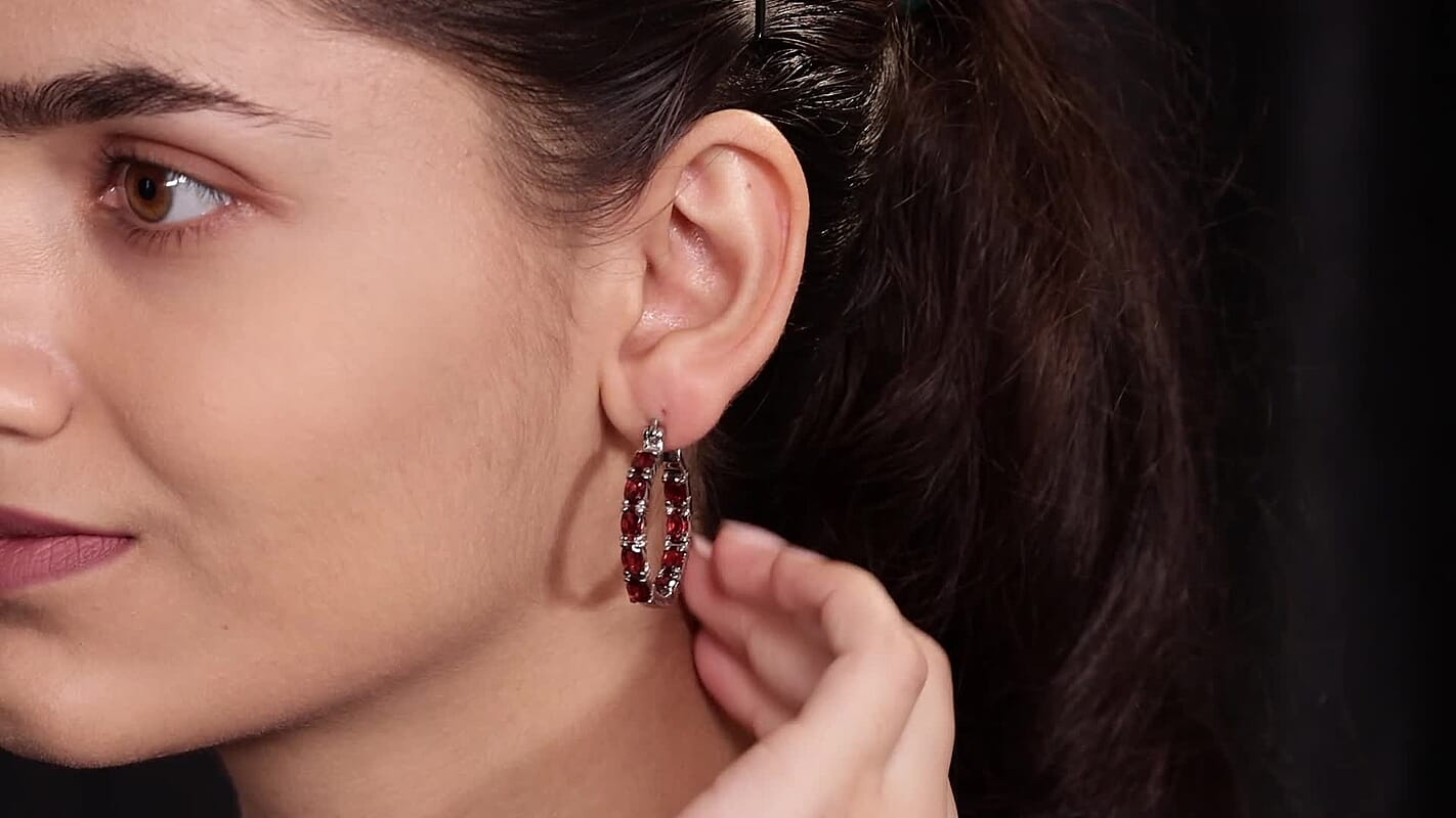 Mozambique Garnet 9.10 ctw Hoop Earrings in Stainless Steel