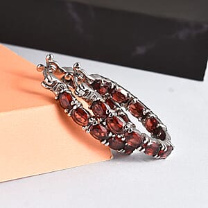 Mozambique Garnet 9.10 ctw Hoop Earrings in Stainless Steel