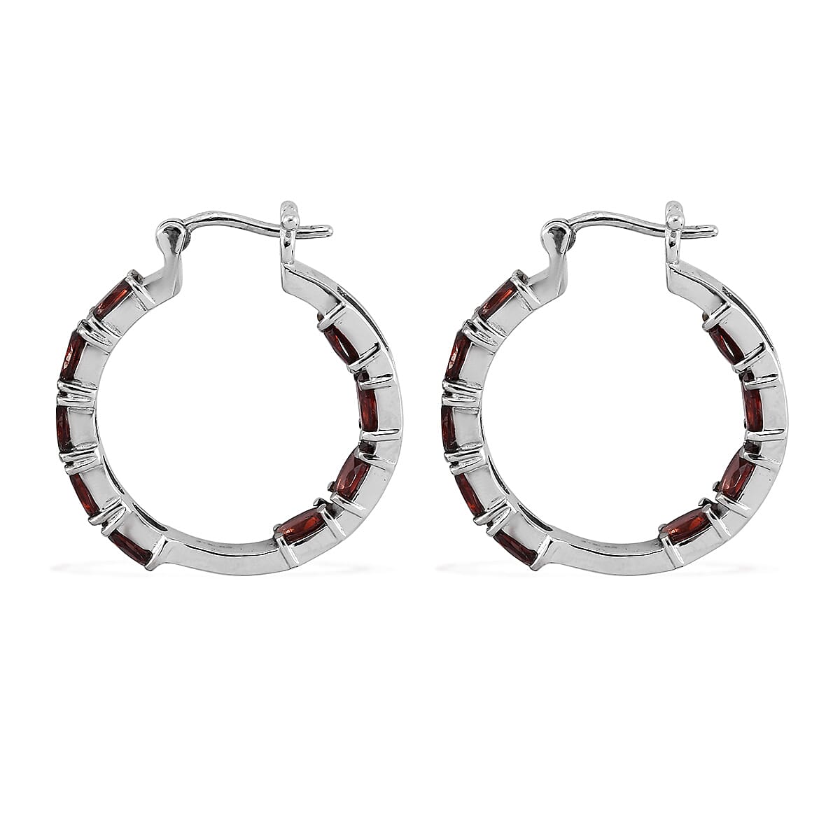 Mozambique Garnet 9.10 ctw Hoop Earrings in Stainless Steel image number 2