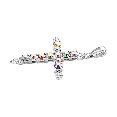 Aurora Borealis Crystal Cross Pendant without Chain in Sterling Silver