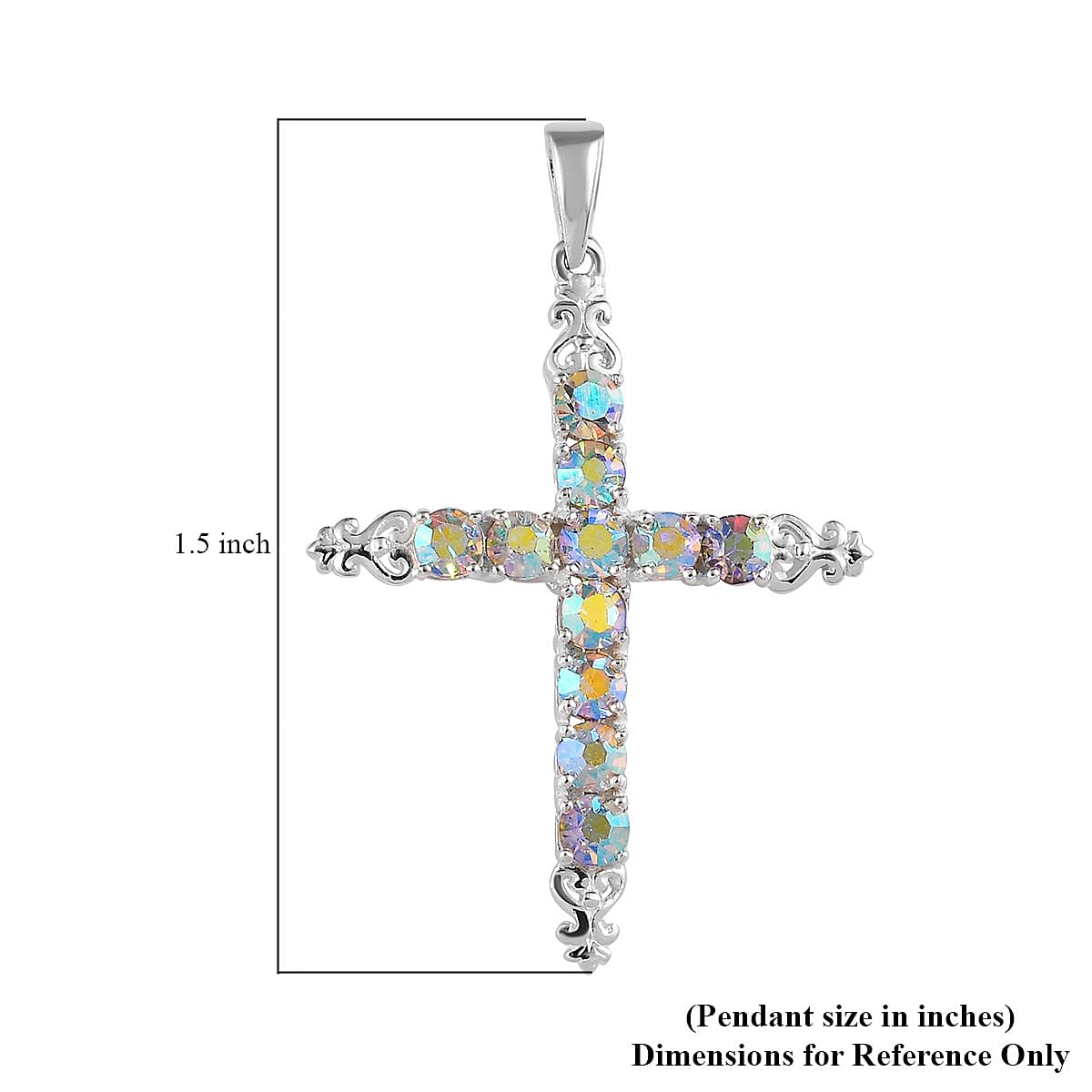 Aurora Borealis Crystal Cross Pendant without Chain in Sterling Silver