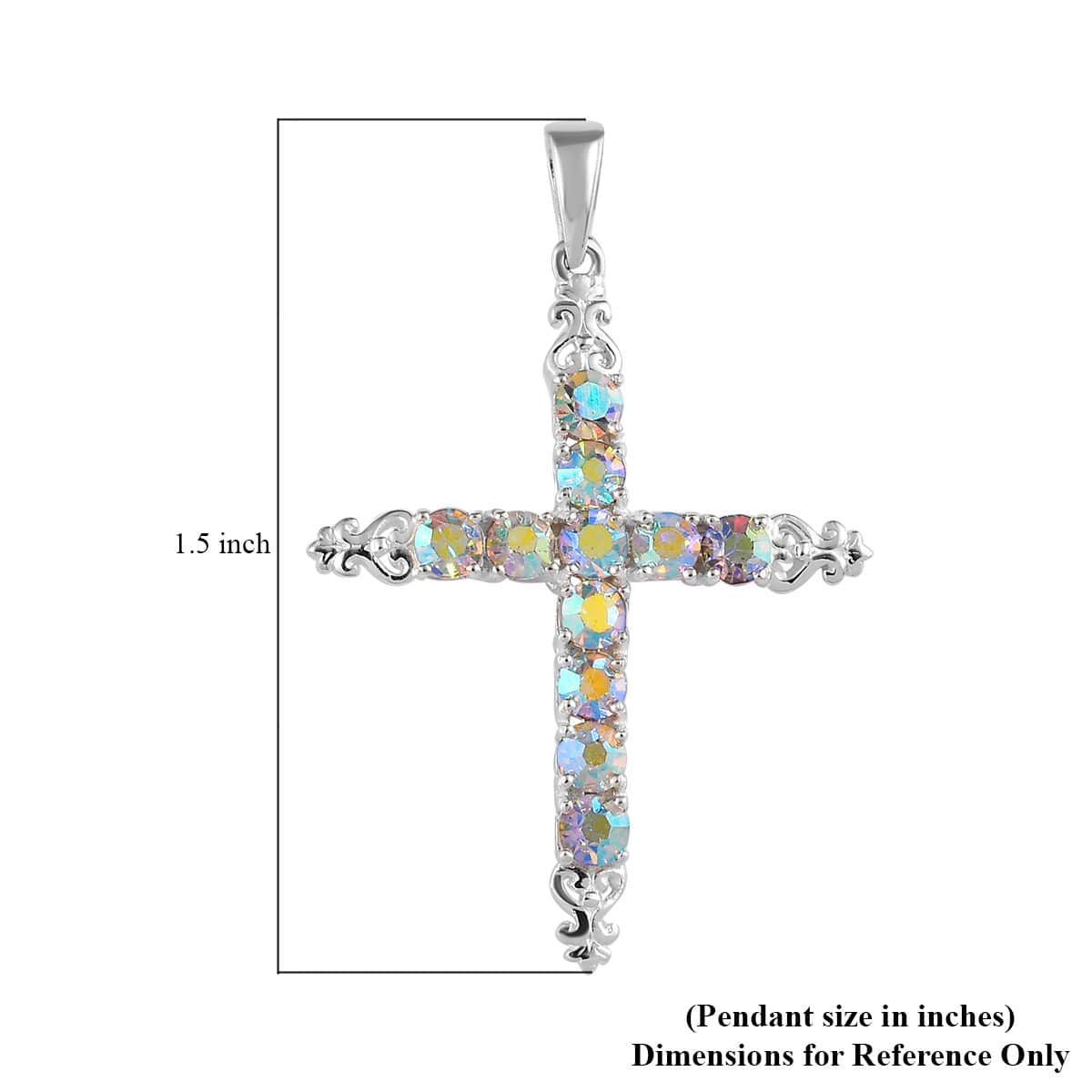 Aurora Borealis Crystal Cross Pendant in Sterling Silver image number 5