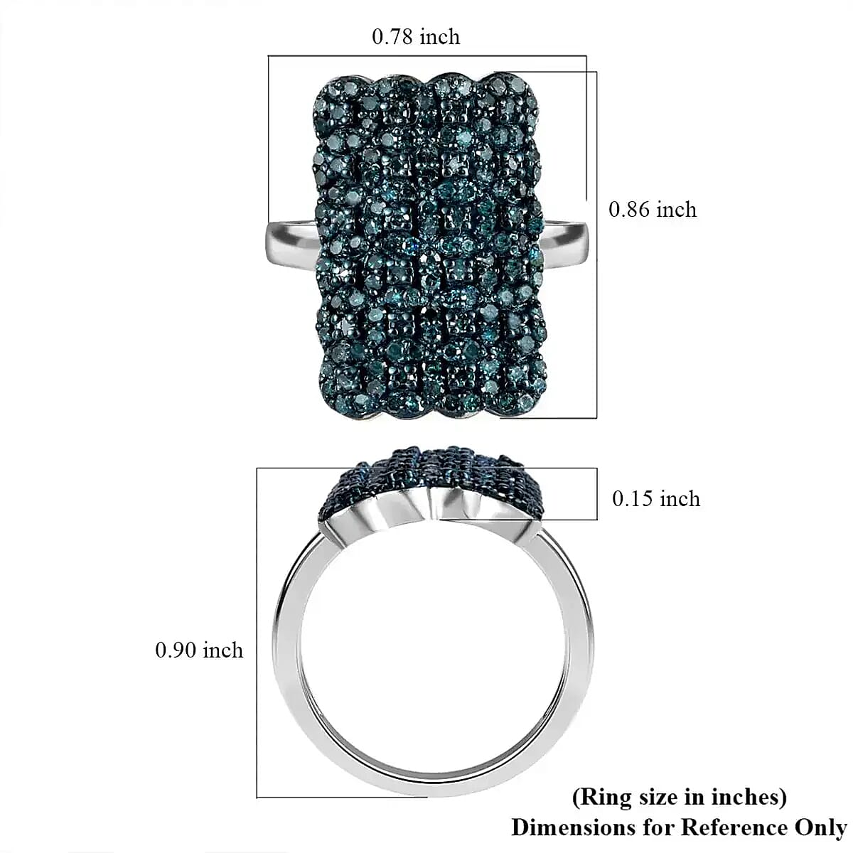 Blue Diamond Cluster Ring in Platinum Over Sterling Silver,Statement Rings For Women 1.00 ctw