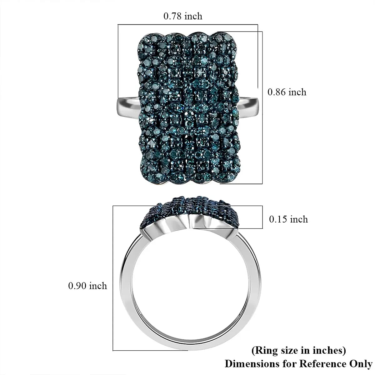 Blue Diamond Cluster Ring in Platinum Over Sterling Silver,Statement Rings For Women 1.00 ctw image number 6