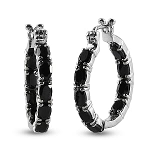 Thai Black Spinel 10.40 ctw Hoop Earrings in Stainless Steel
