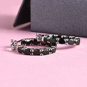 Thai Black Spinel 10.40 ctw Hoop Earrings in Stainless Steel