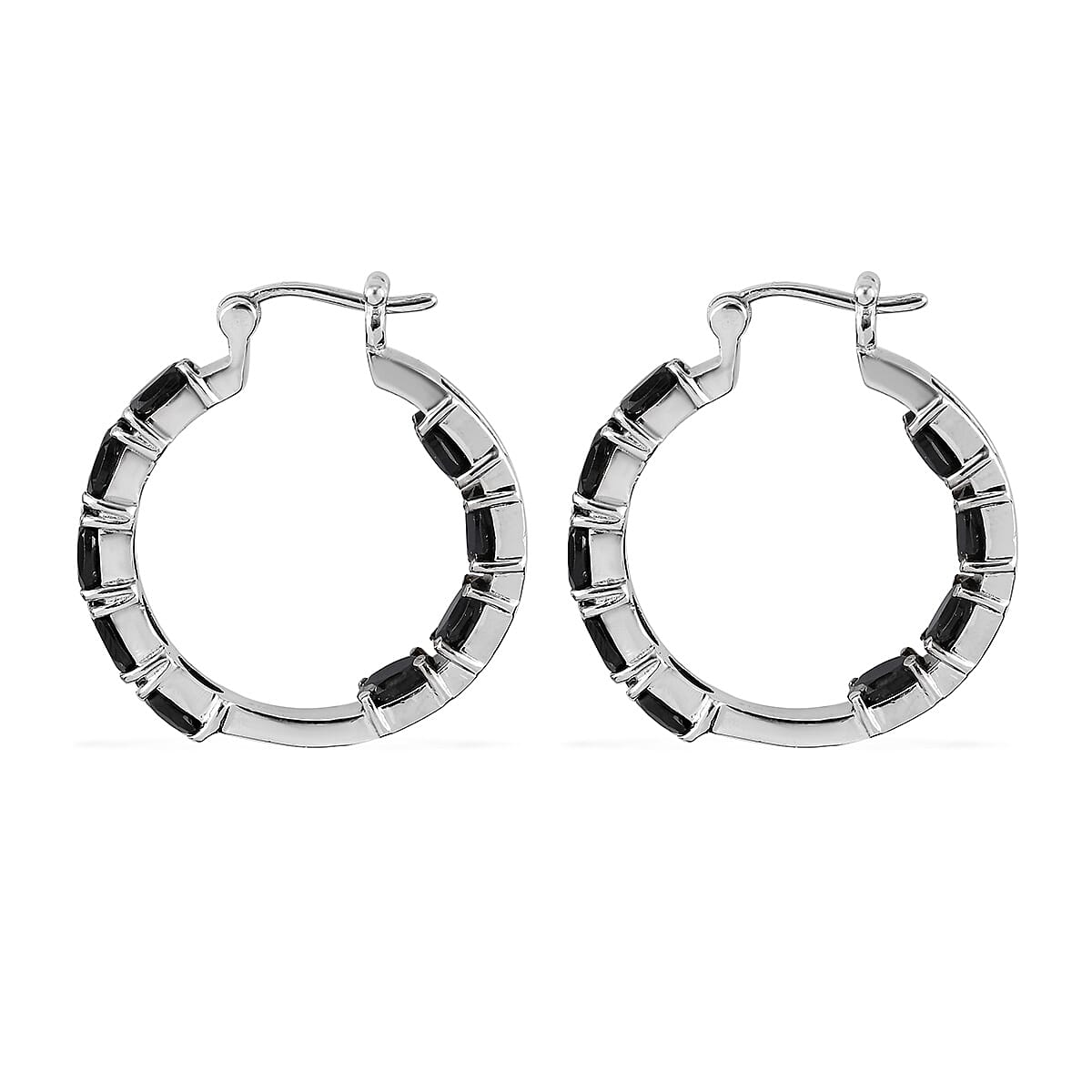Thai Black Spinel 10.40 ctw Hoop Earrings in Stainless Steel image number 2