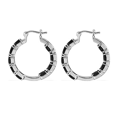 Thai Black Spinel 10.40 ctw Hoop Earrings in Stainless Steel