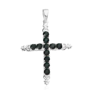 Emerald Color Crystal Cross Pendant in Sterling Silver