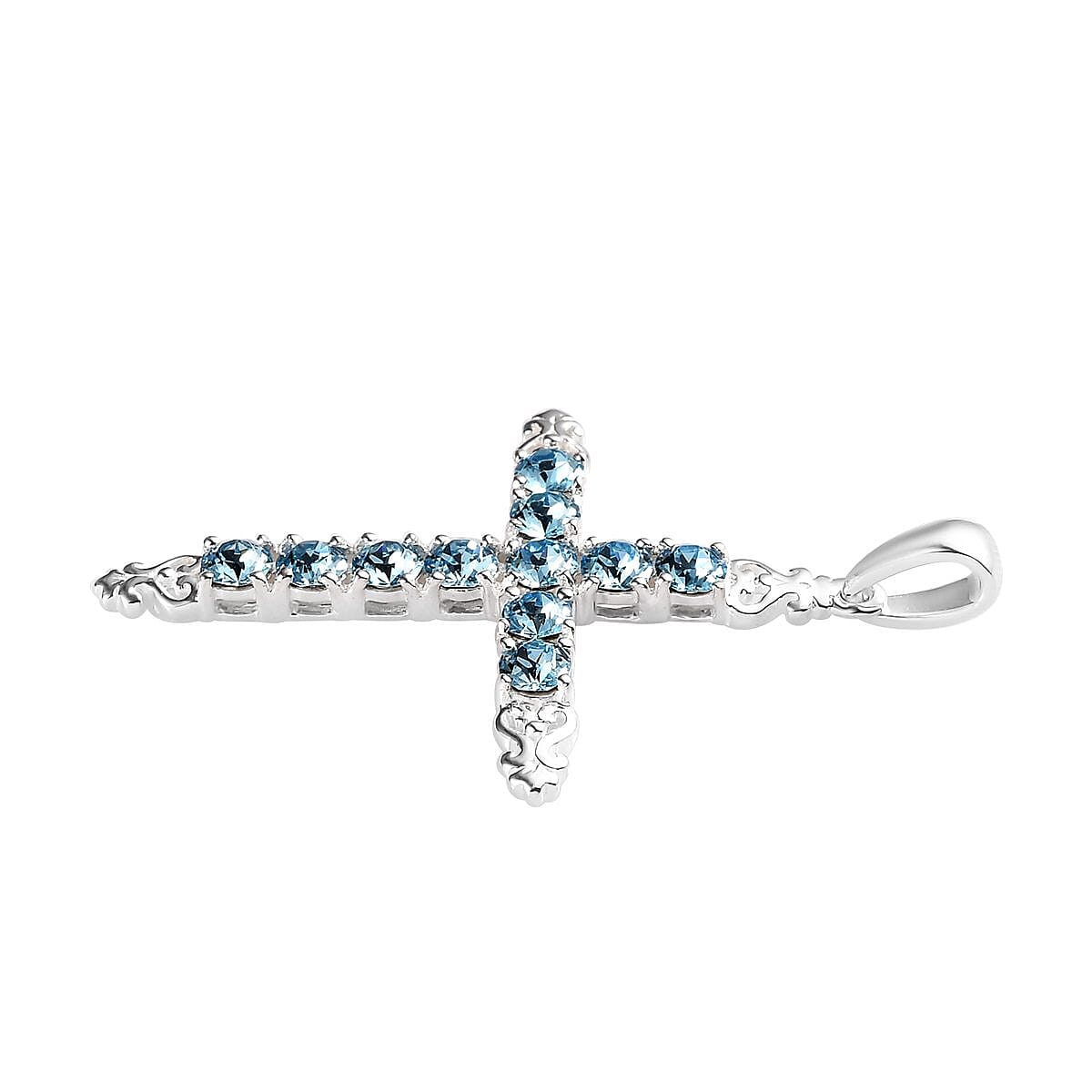 Aquamarine Color Crystal Cross Pendant in Sterling Silver image number 3