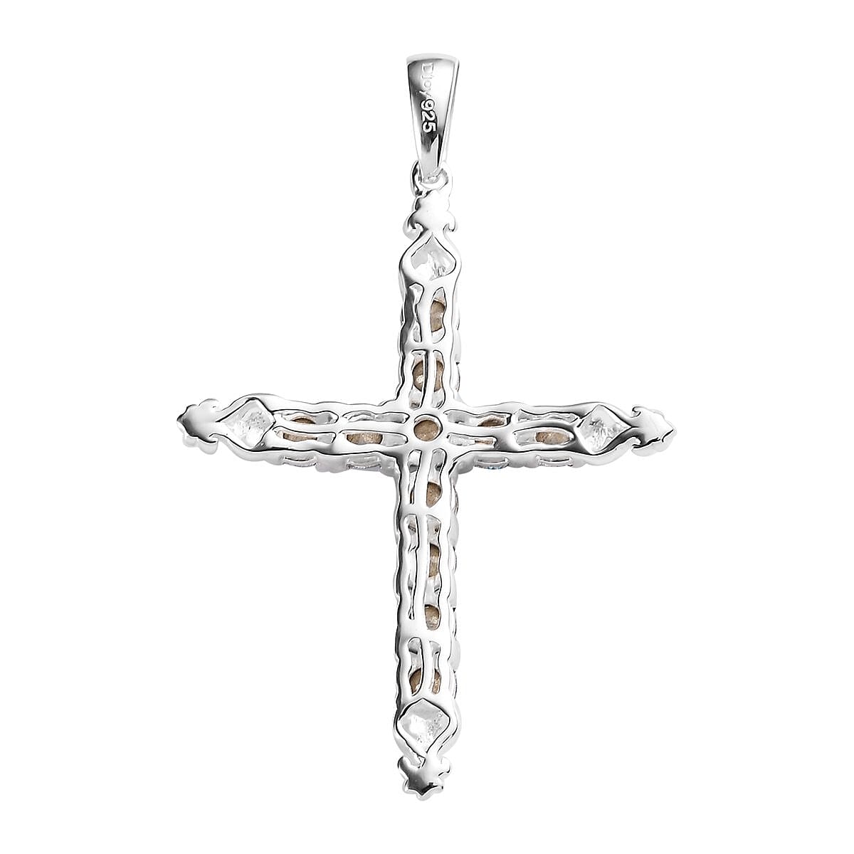 Aquamarine Color Crystal Cross Pendant in Sterling Silver image number 4