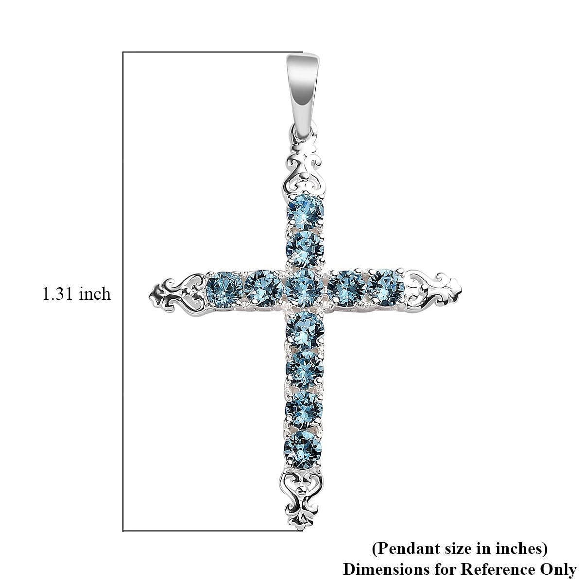 Aquamarine Color Crystal Cross Pendant in Sterling Silver image number 5