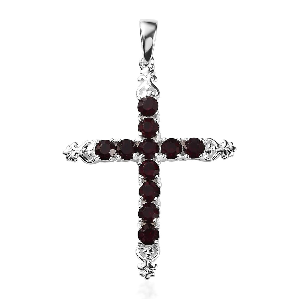 Ruby Color Crystal Cross Pendant in Sterling Silver image number 0