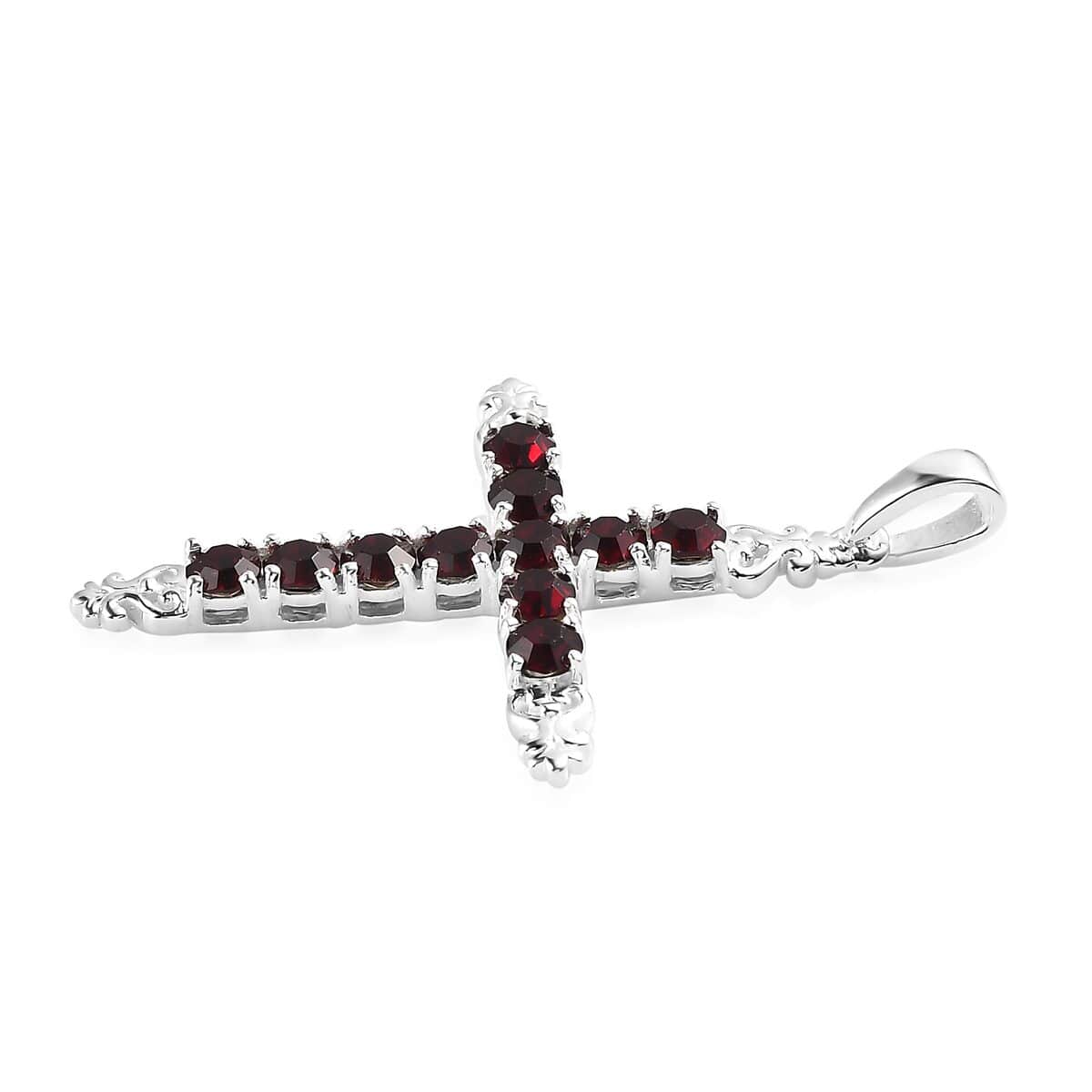 Ruby Color Crystal Cross Pendant in Sterling Silver image number 3