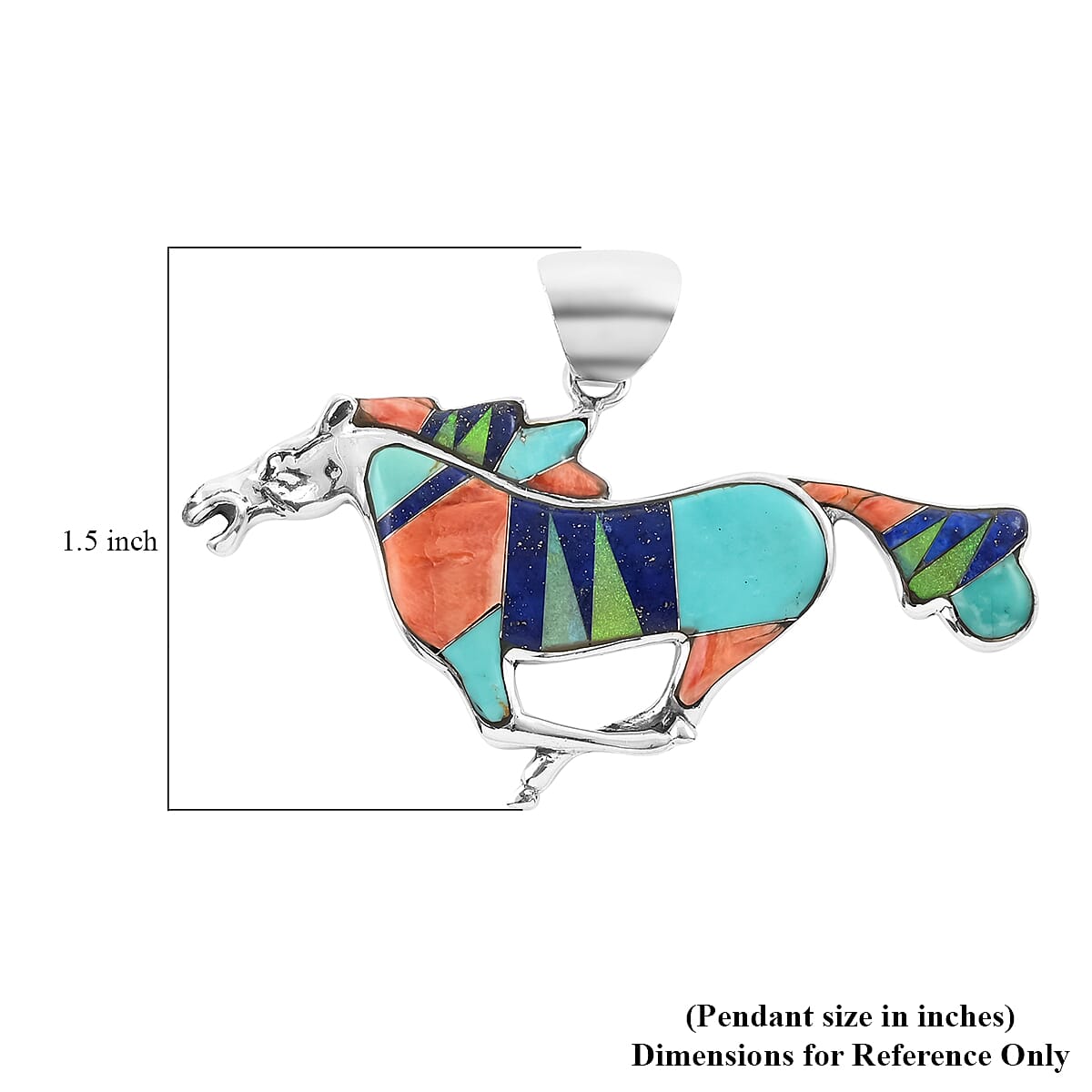 Santa Fe Style Multi Gemstone Running Horse Pendant in Sterling Silver 13.40 Grams 2.10 ctw